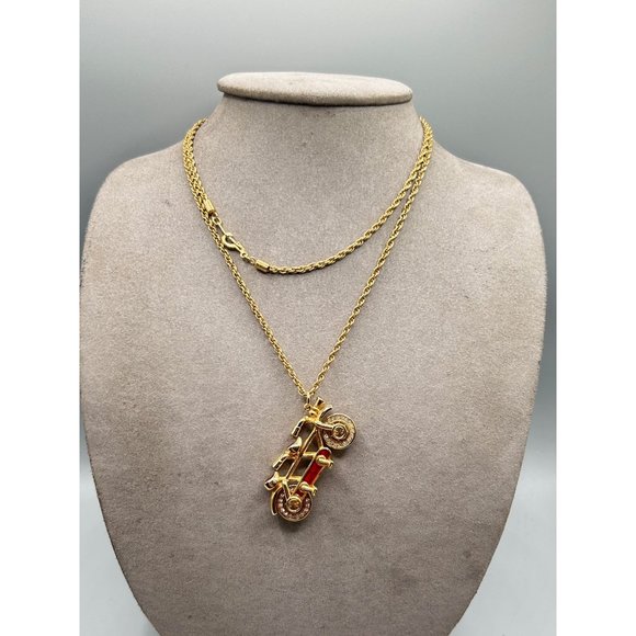 Vintage Swarovski Savvy Bicycle Pendant Necklace Crystals Red Enamel Signed Swan - Picture 3 of 11